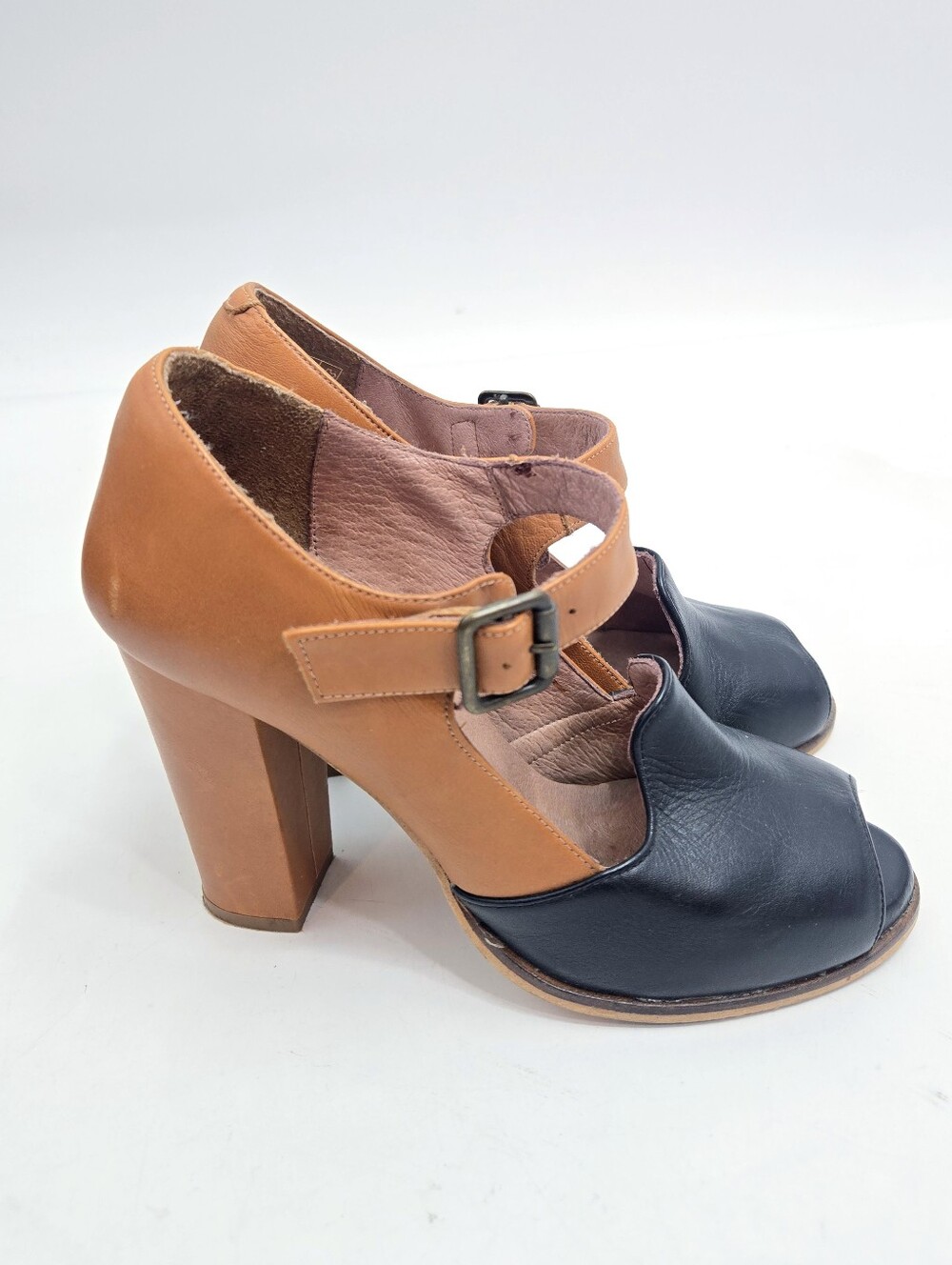 Anthropologie Schuler Andโ Sons Two Tone Leather Block Heel Mary Jane Black Tan